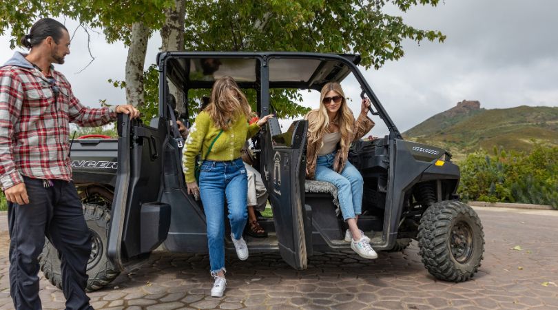 girls exit the 4x4 on a Malibu Wine 4x4 adventure