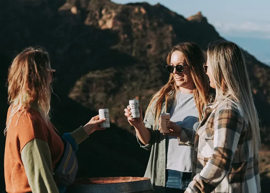 women drinking wine on hike tour